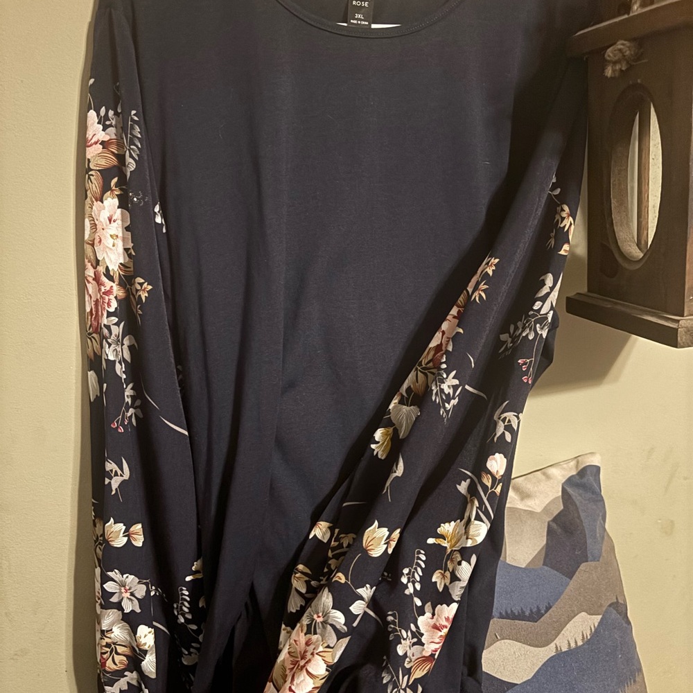 Floral Long Sleeve Blouse - Black